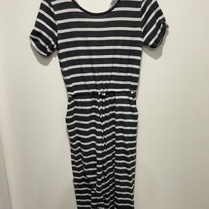 Gray and Cream Striped Jumpsuit . Ankle Length